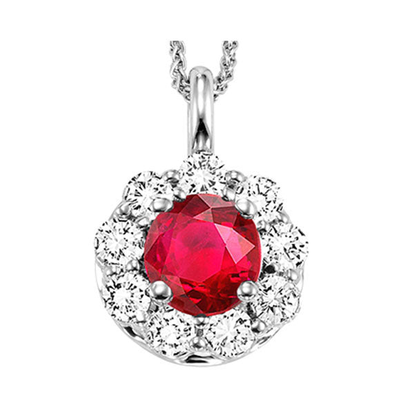 14Kt White Gold Diamond 1/2Ctw & Ruby 1/10Ctw Pendant