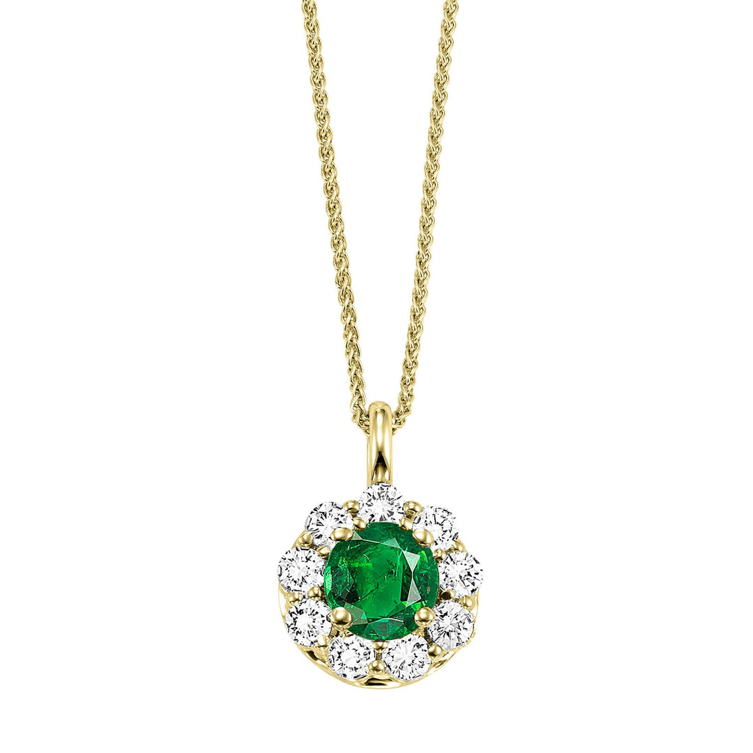 14Kt Yellow Gold Diamond 3/8Ctw & Emerald 1/2Ctw Pendant