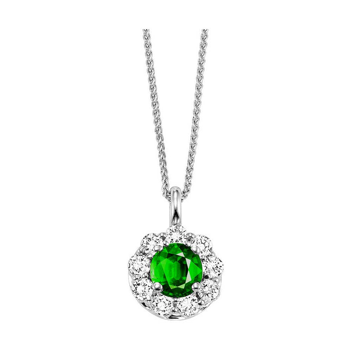 14Kt White Gold Diamond 1/2Ctw & Emerald 1/10Ctw Pendant