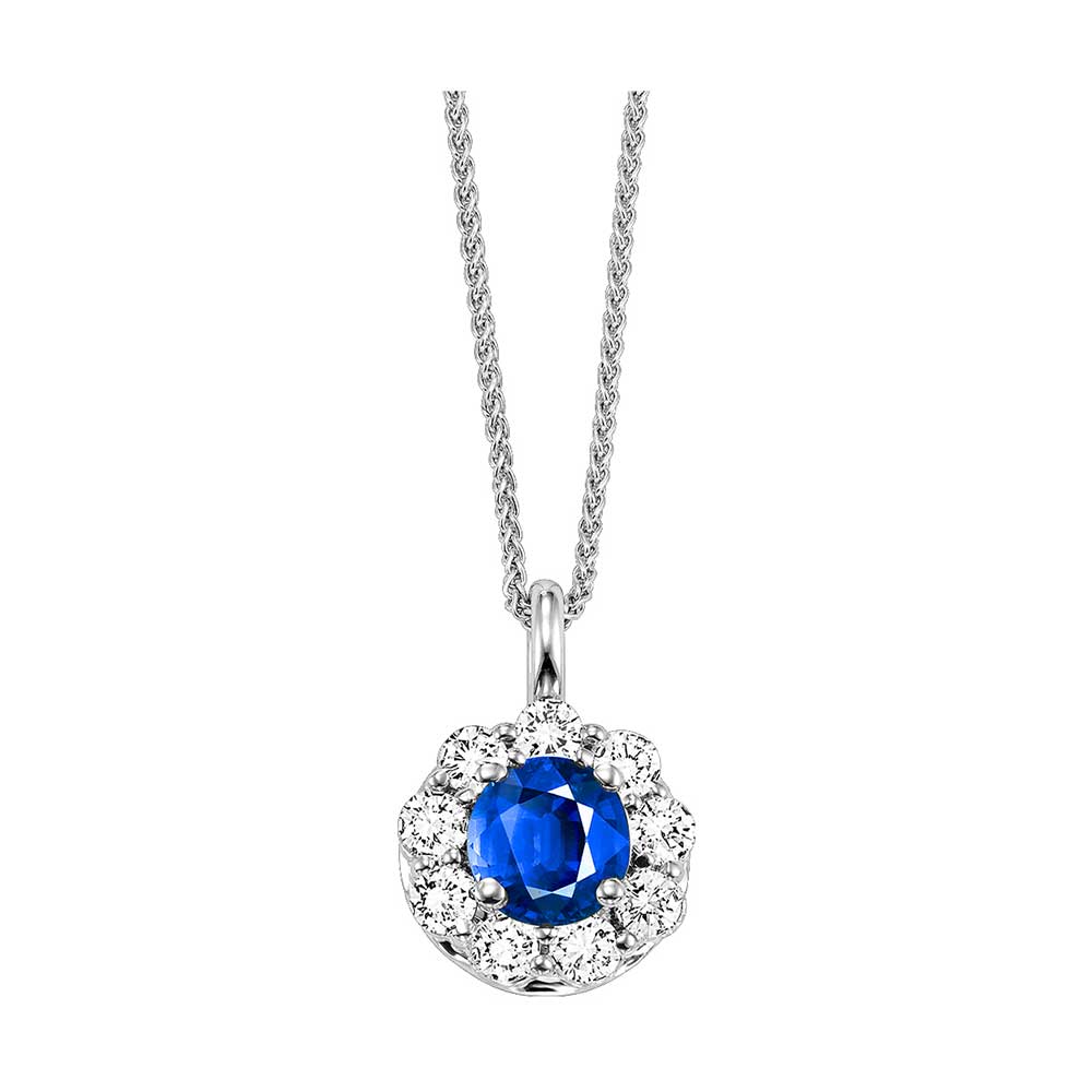 14Kt White Gold Diamond 1/2Ctw & Sapphire 1/10Ctw Pendant