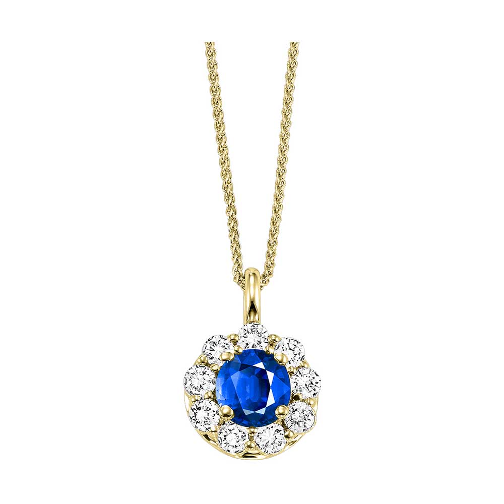 14Kt Yellow Gold Diamond 3/8Ctw & Sapphire 1/2Ctw Pendant
