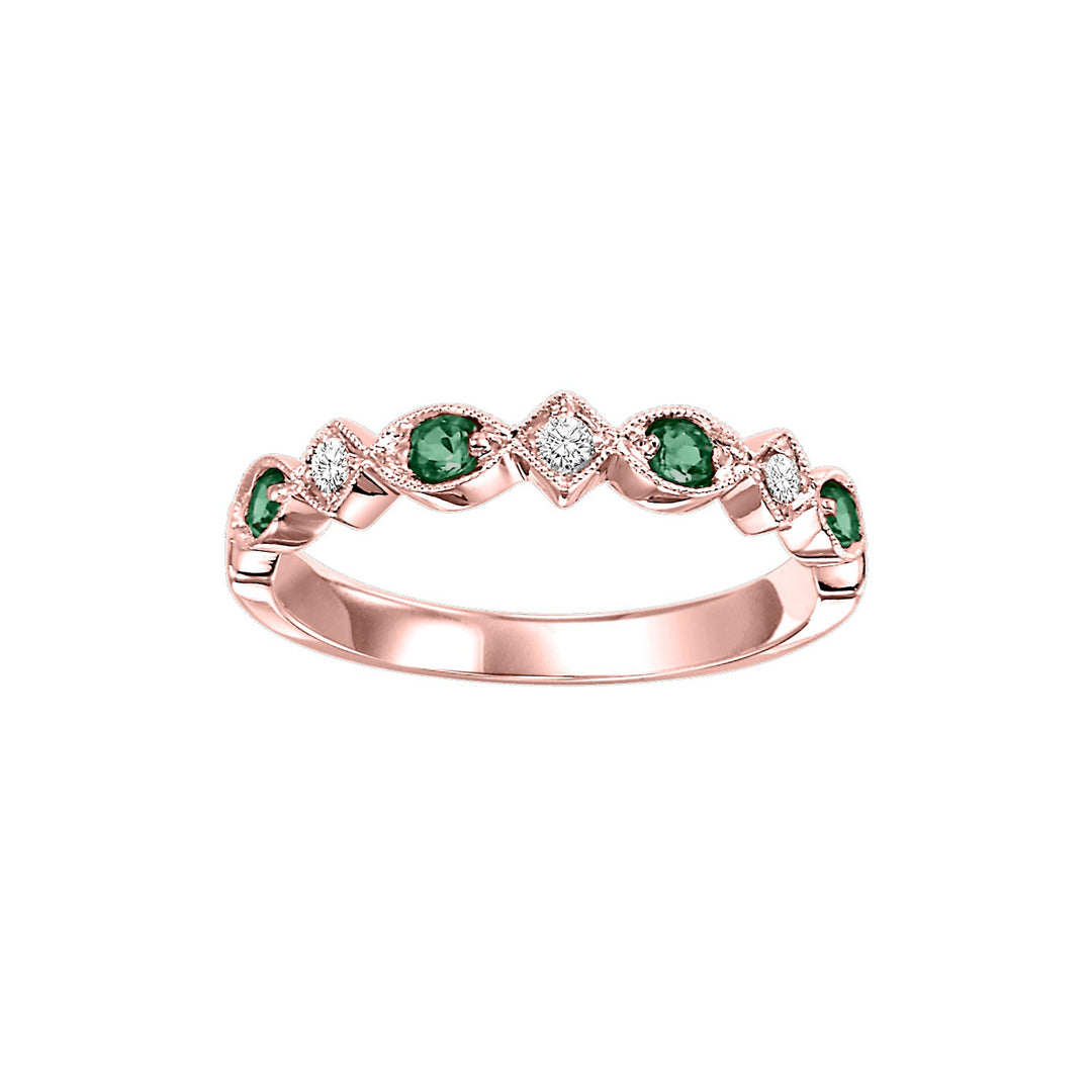 10Kt Rose Gold Diamond 1/20Ctw & Emerald 1/6Ctw Ring