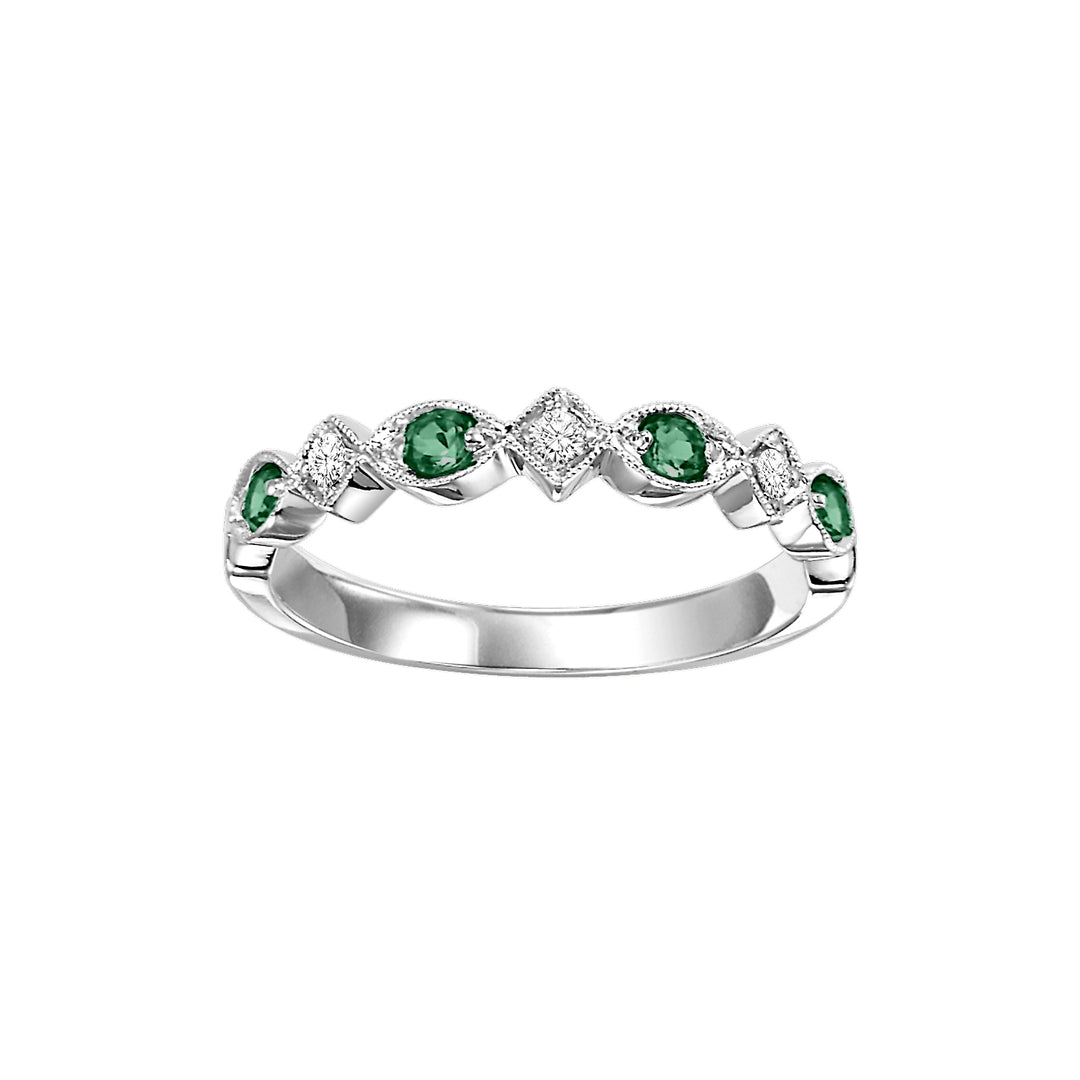 10Kt White Gold Diamond 1/20Ctw & Emerald 1/7Ctw Ring