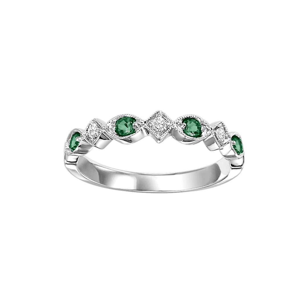 10Kt White Gold Diamond 1/20Ctw & Emerald 1/7Ctw Ring