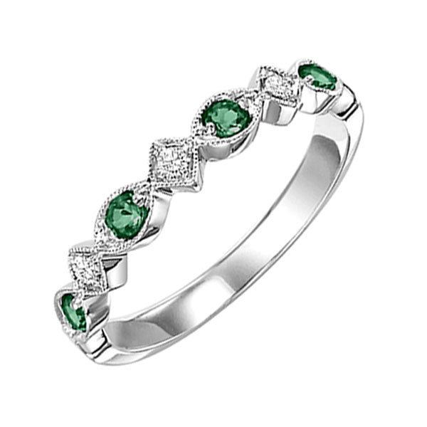 10Kt White Gold Diamond 1/20Ctw & Emerald 1/6Ctw Ring