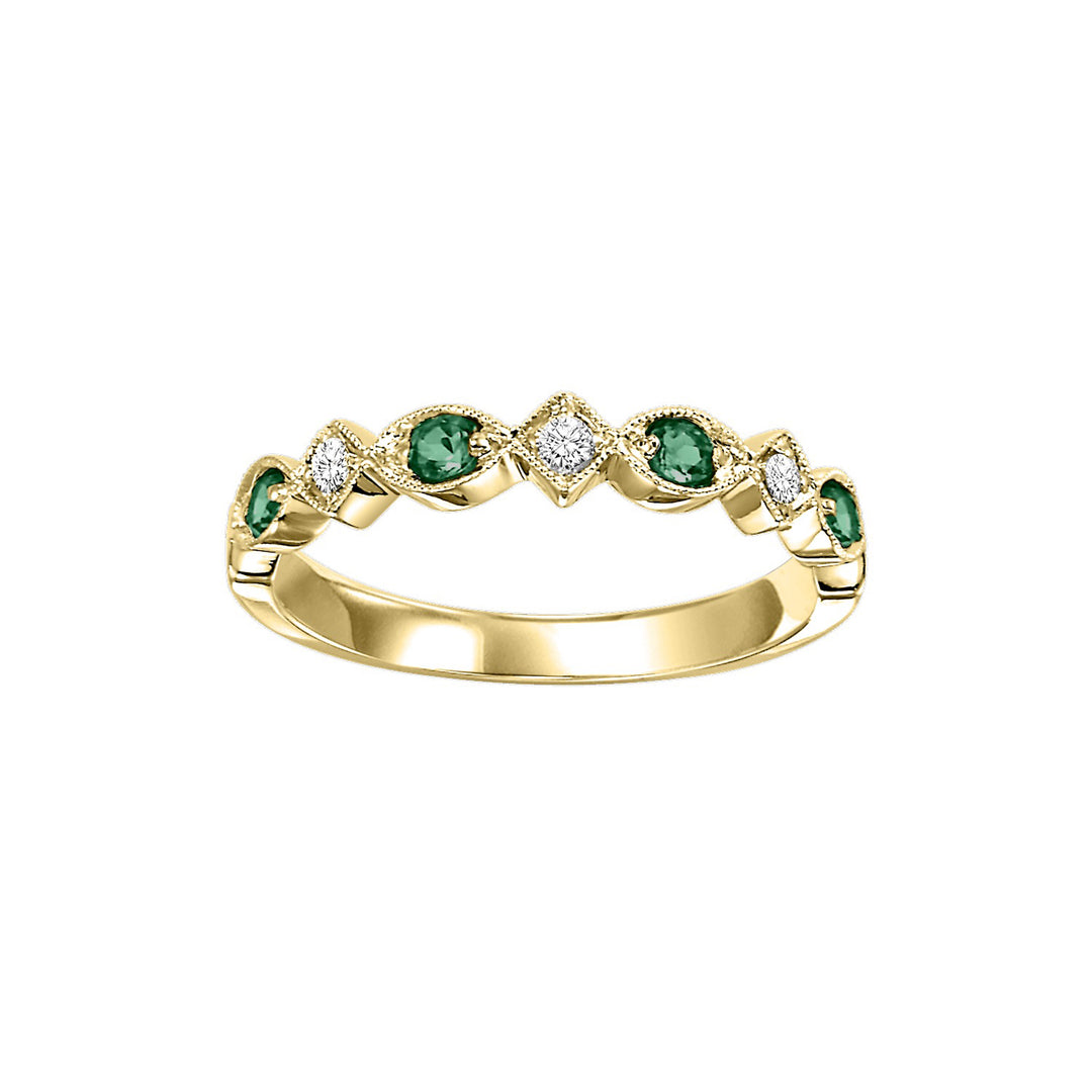 10Kt Yellow Gold Diamond 1/20Ctw & Emerald 1/6Ctw Ring
