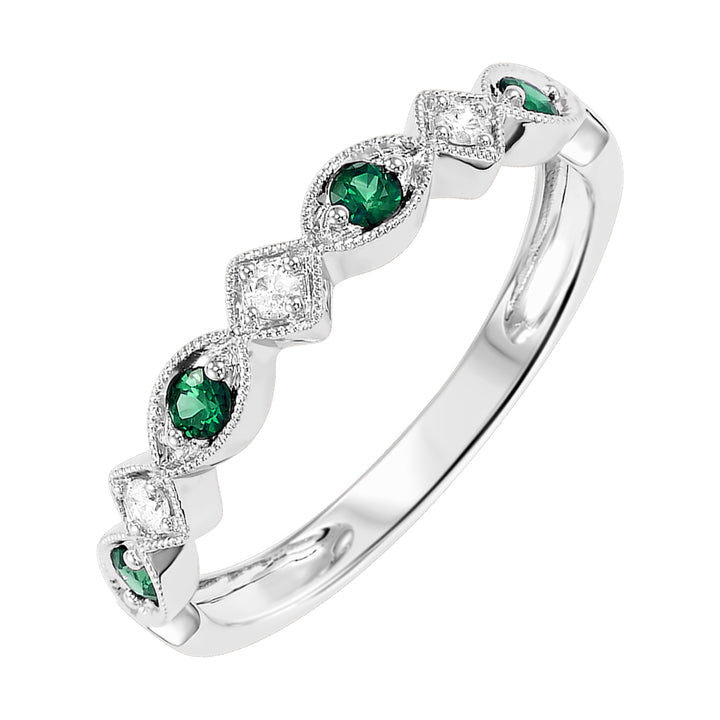 Platinum White Diamond 1/20Ctw & Emerald 1/6Ctw Ring