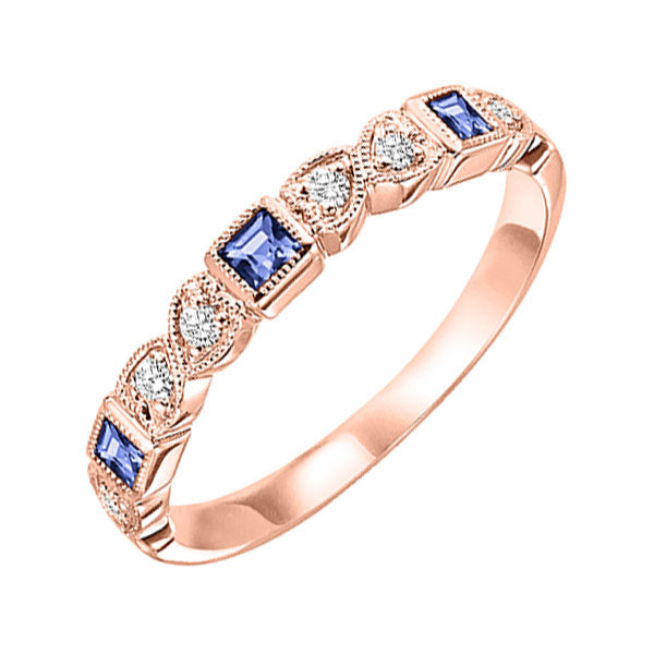 10Kt Rose Gold Diamond 1/12Ctw & Sapphire 1/8Ctw Ring