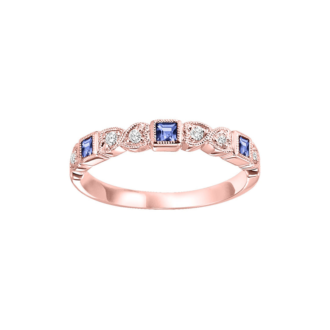 10Kt Rose Gold Diamond 1/12Ctw & Sapphire 1/8Ctw Ring