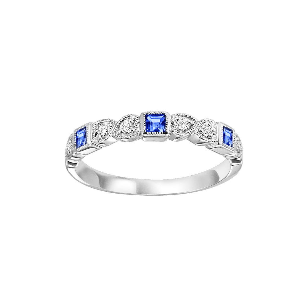 10Kt White Gold Diamond 1/12Ctw & Sapphire 1/8Ctw Ring