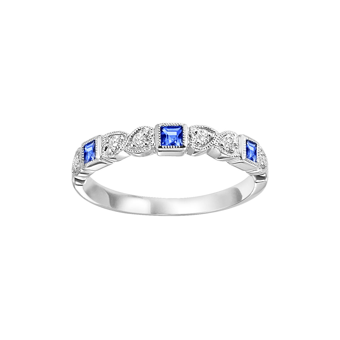 10Kt White Gold Diamond 1/12Ctw & Sapphire 1/8Ctw Ring