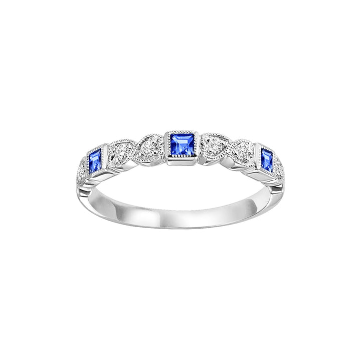 10Kt White Gold Diamond 1/12Ctw & Sapphire 1/8Ctw Ring
