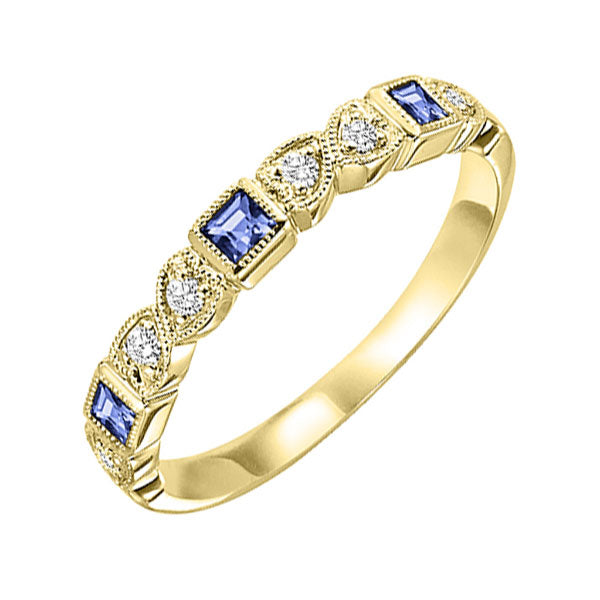 10Kt Yellow Gold Diamond 1/12Ctw & Sapphire 1/8Ctw Ring