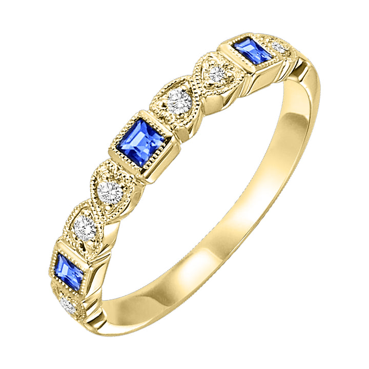 10Kt Yellow Gold Diamond 1/12Ctw & Sapphire 1/8Ctw Ring