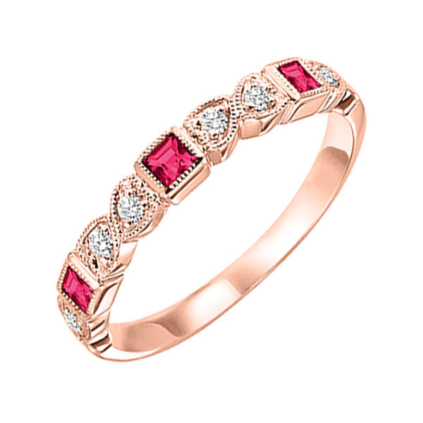 10Kt Rose Gold Diamond 1/12Ctw & Ruby 1/8Ctw Ring