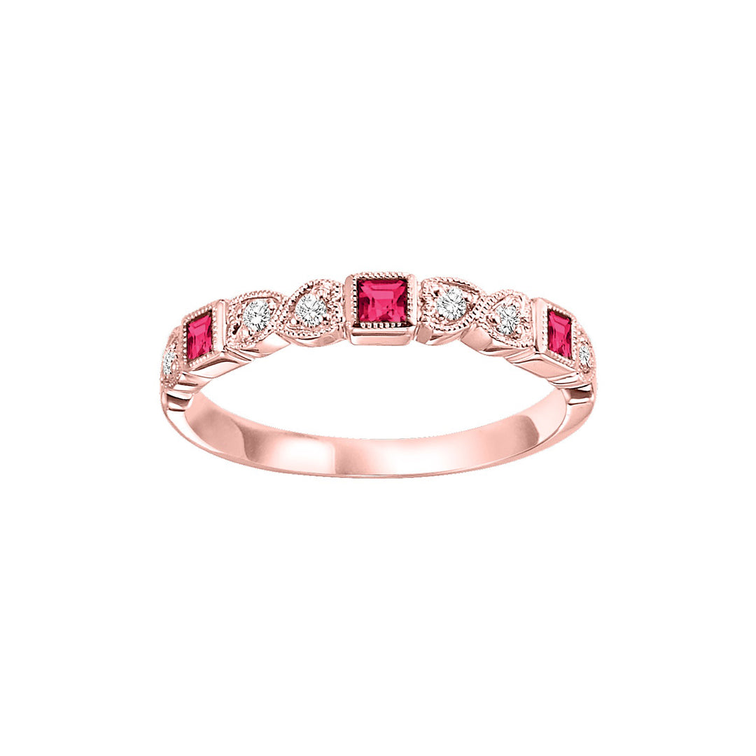 10Kt Rose Gold Diamond 1/12Ctw & Ruby 1/8Ctw Ring