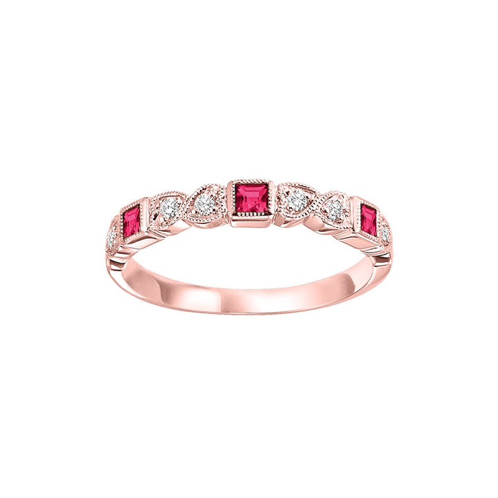 10Kt Rose Gold Diamond 1/12Ctw & Ruby 1/8Ctw Ring