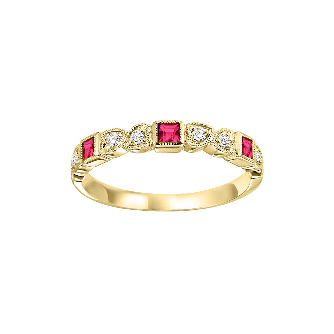 10Kt Yellow Gold Diamond 1/12Ctw & Ruby 1/8Ctw Ring