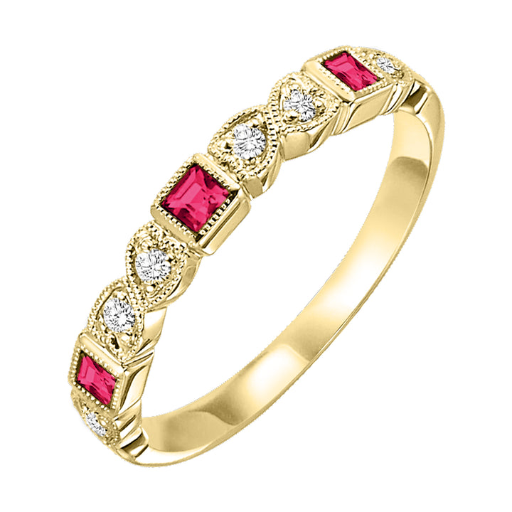 10Kt Yellow Gold Diamond 1/12Ctw & Ruby 1/8Ctw Ring