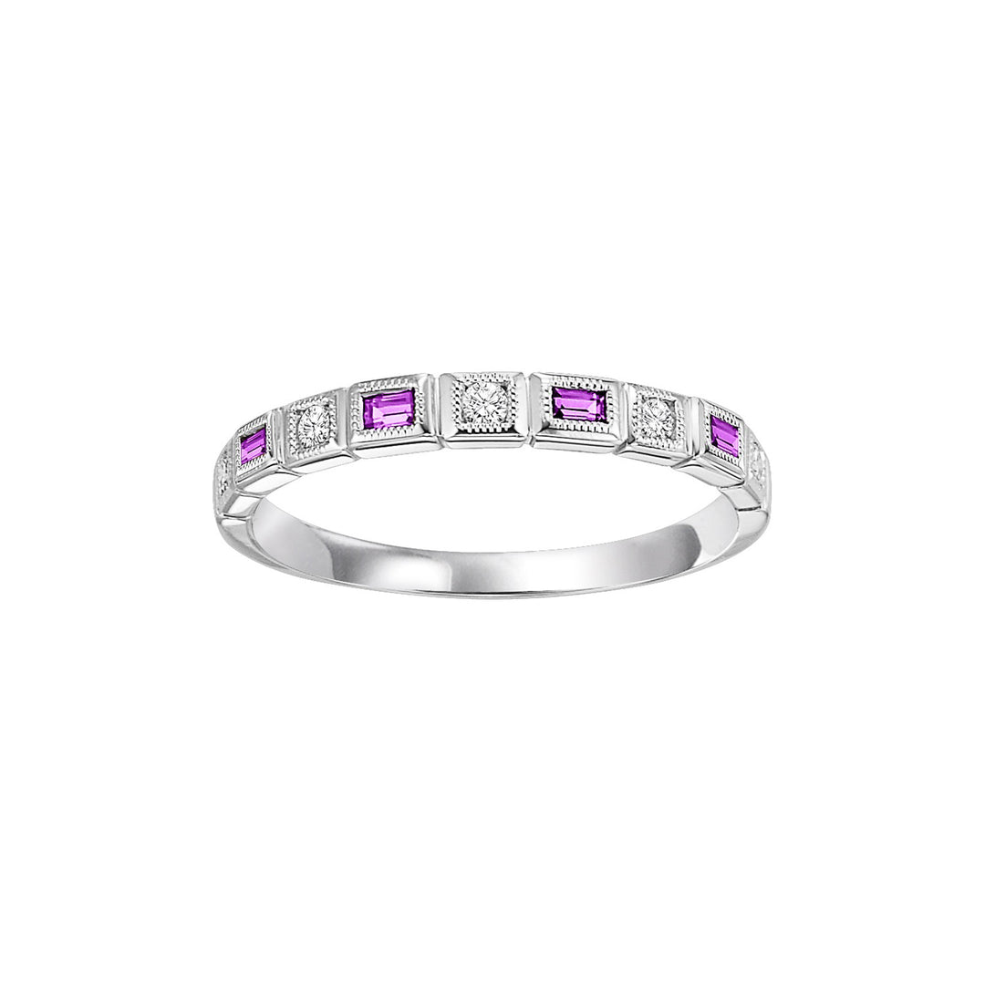 10Kt White Gold Diamond 1/10Ctw & Ruby 1/8Ctw Ring