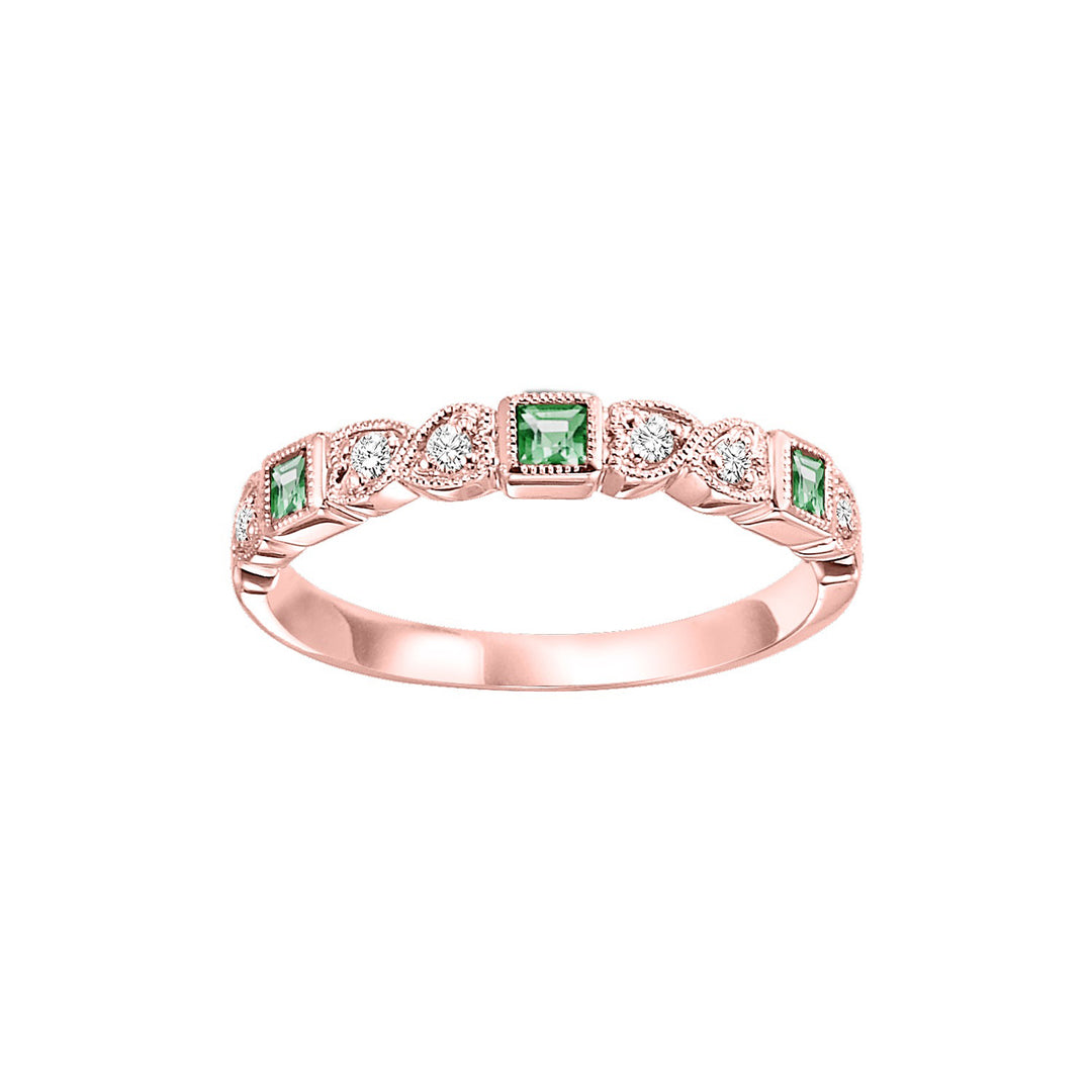 10Kt Rose Gold Diamond 1/10Ctw & Emerald 1/6Ctw Ring