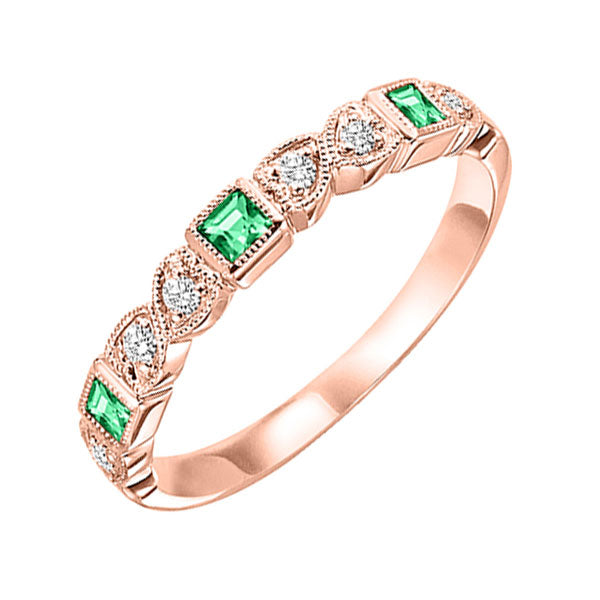10Kt Rose Gold Diamond 1/10Ctw & Emerald 1/6Ctw Ring