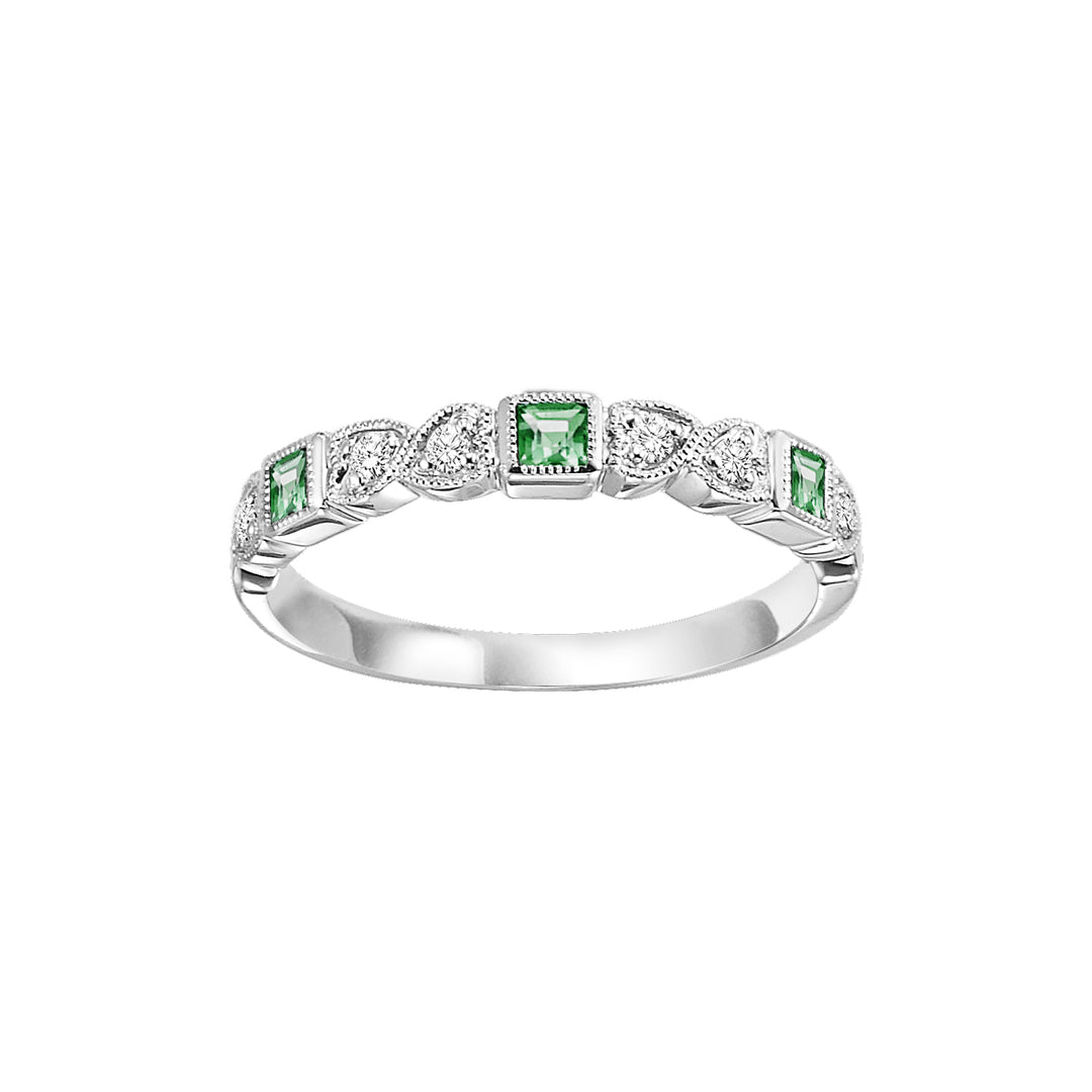10Kt White Gold Diamond 1/10Ctw & Emerald 1/6Ctw Ring