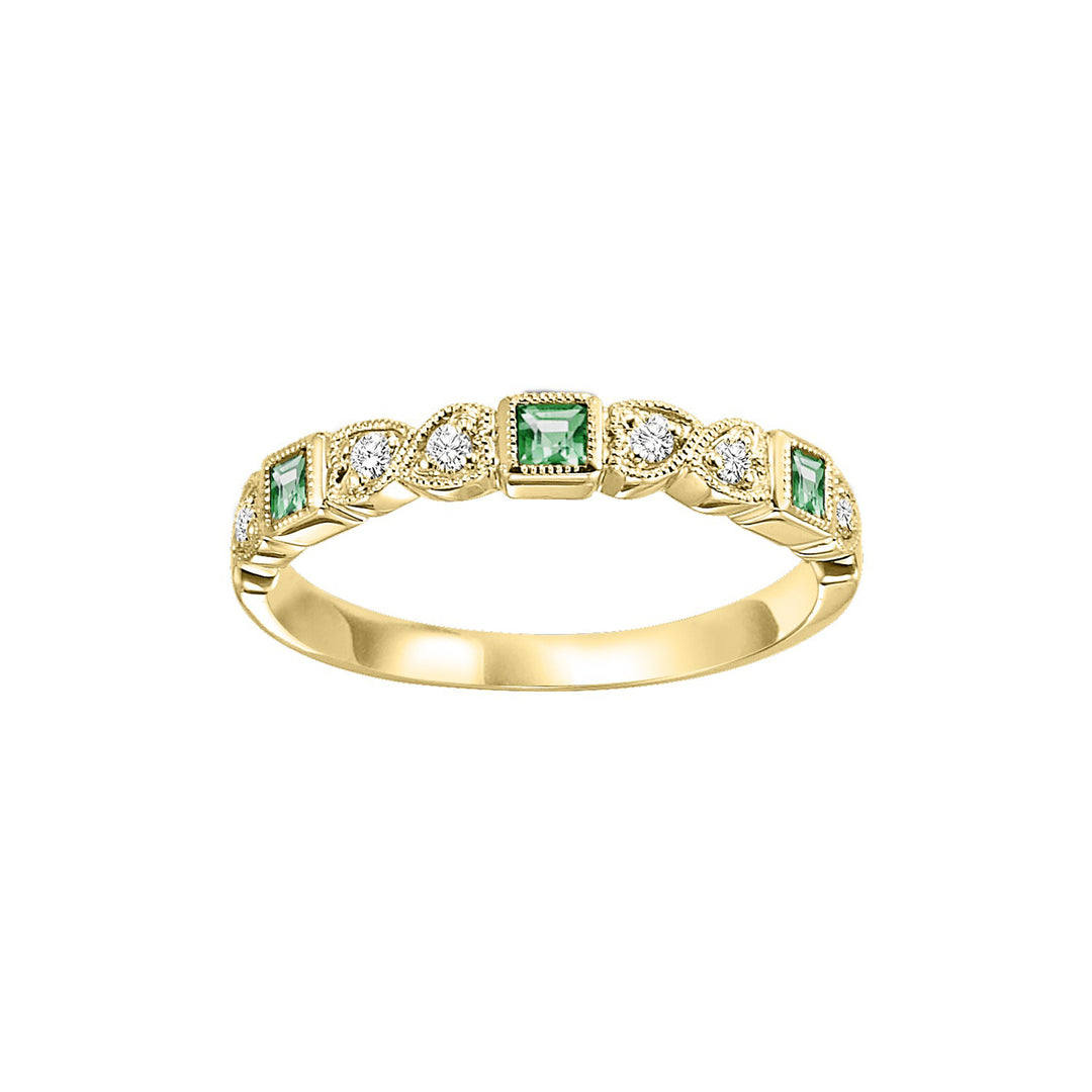 10Kt Yellow Gold Diamond 1/10Ctw & Emerald 1/6Ctw Ring