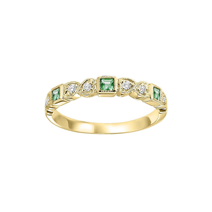 10Kt Yellow Gold Diamond 1/10Ctw & Emerald 1/6Ctw Ring