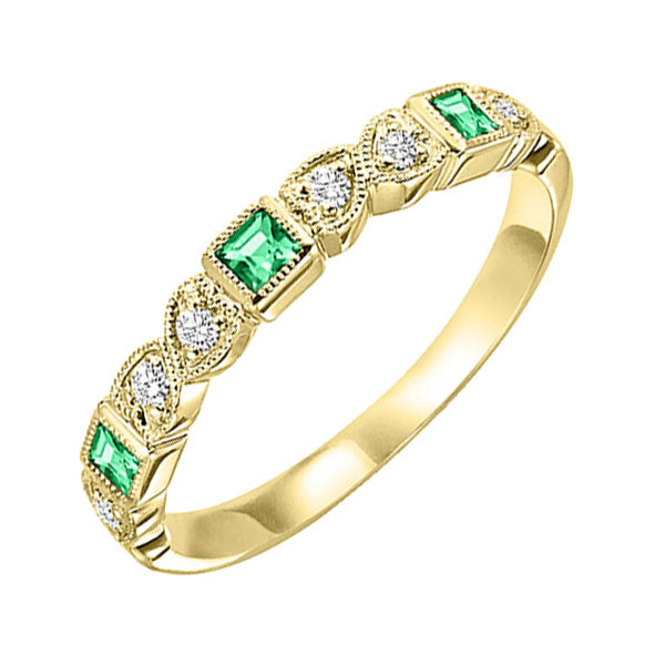 10Kt Yellow Gold Diamond 1/10Ctw & Emerald 1/6Ctw Ring