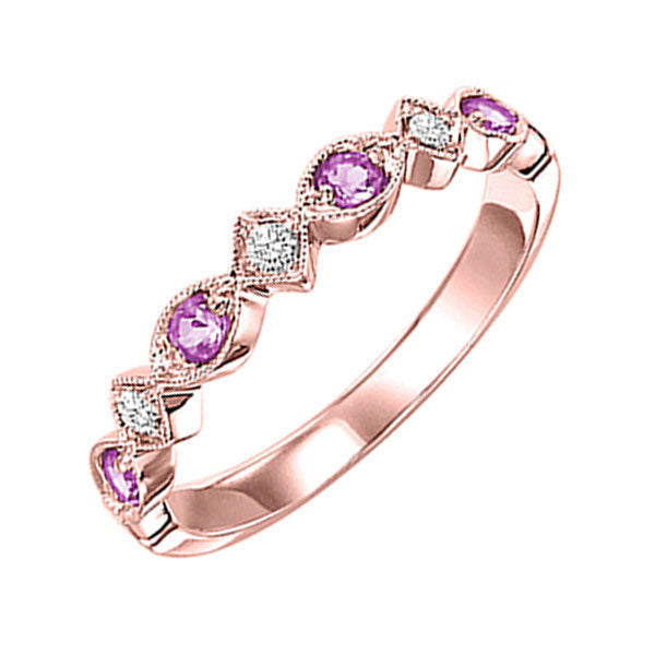10Kt Rose Gold Diamond 1/20Ctw & Pink Sapphire 1/6Ctw Ring