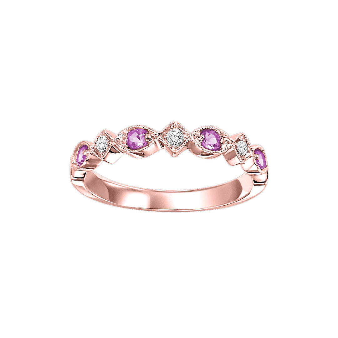 10Kt Rose Gold Diamond 1/20Ctw & Pink Sapphire 1/6Ctw Ring