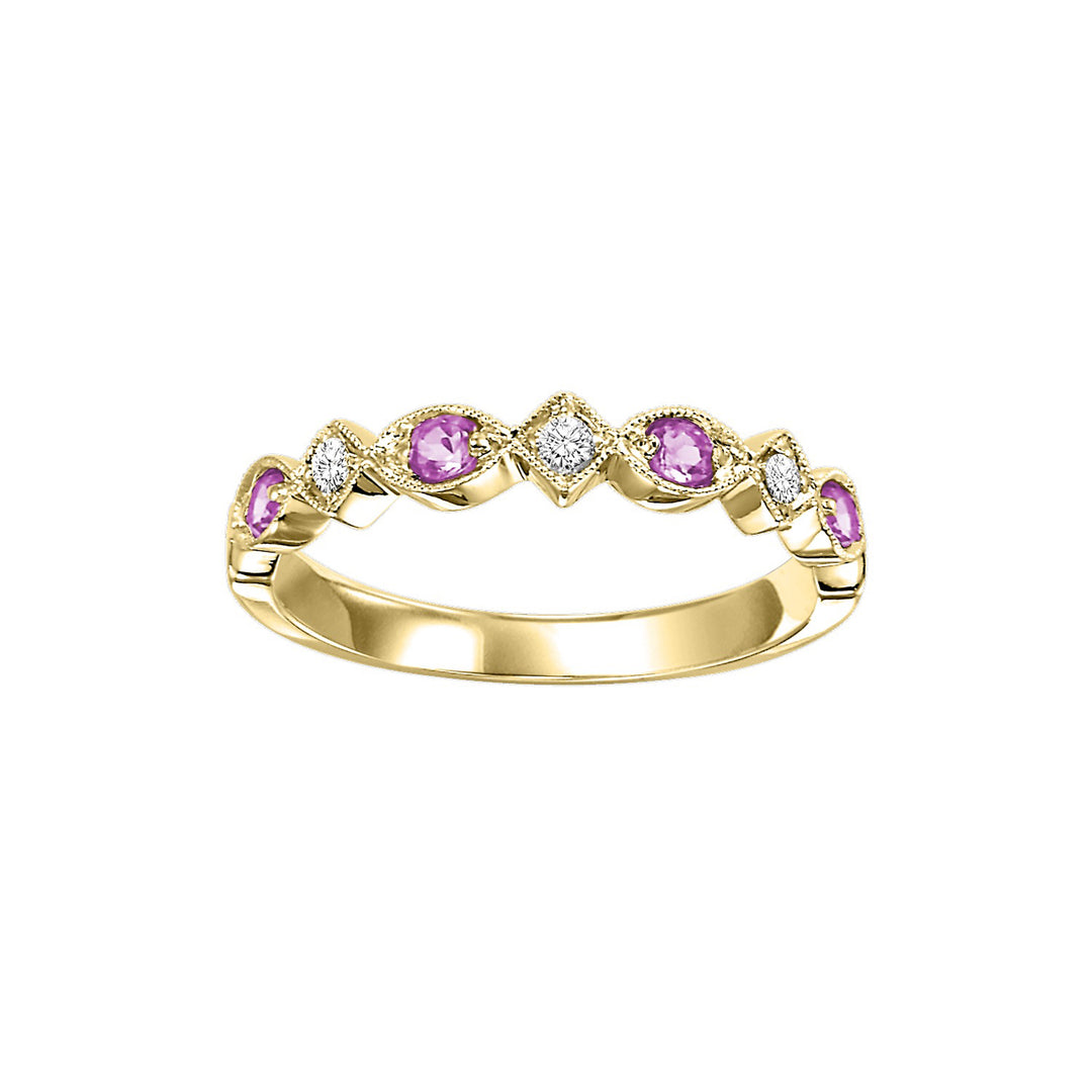 10Kt Yellow Gold Diamond 1/20Ctw & Pink Sapphire 1/6Ctw Ring