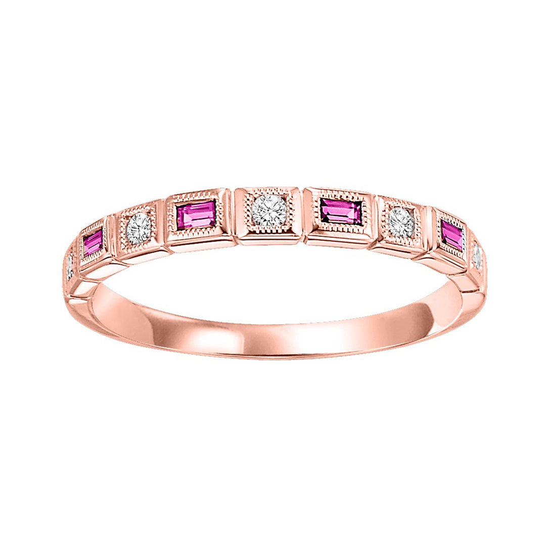 10Kt Rose Gold Diamond 1/12Ctw & Pink Sapphire 1/7Ctw Ring