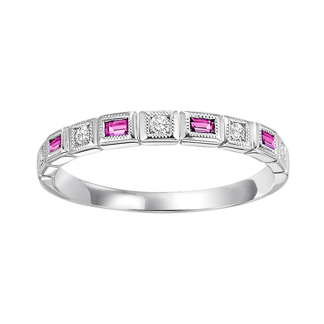 10Kt White Gold Diamond 1/12Ctw & Pink Sapphire 1/7Ctw Ring
