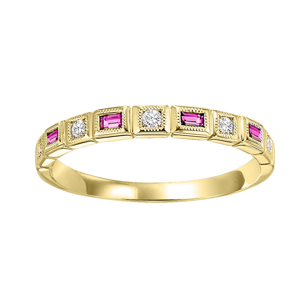 10Kt Yellow Gold Diamond 1/12Ctw & Pink Sapphire 1/7Ctw Ring