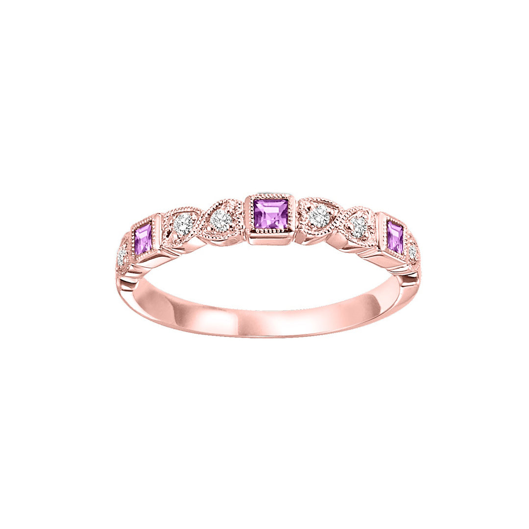 10Kt Rose Gold Diamond 1/12Ctw & Pink Sapphire 1/6Ctw Ring