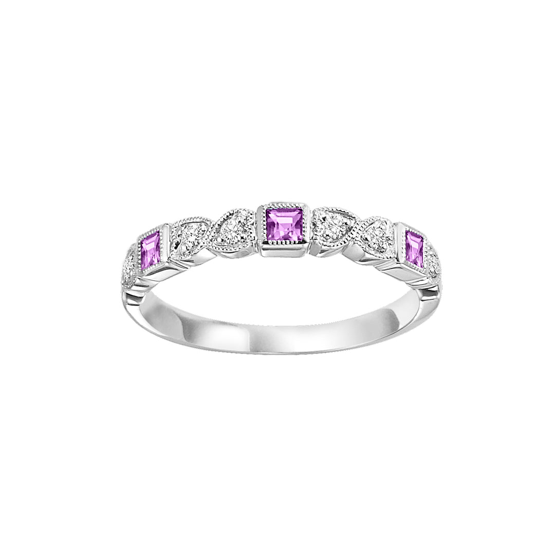 10Kt White Gold Diamond 1/12Ctw & Pink Sapphire 1/6Ctw Ring