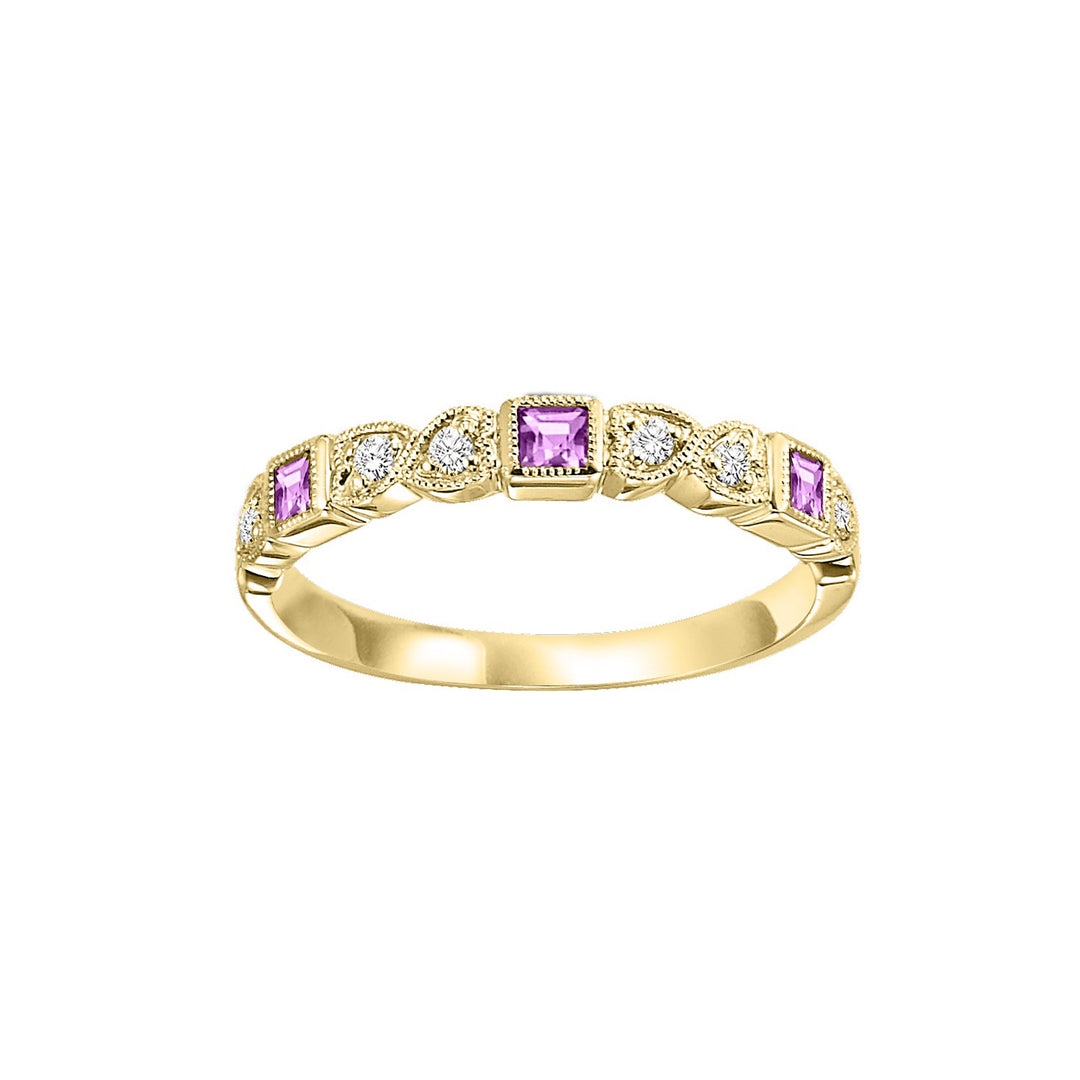 10Kt Yellow Gold Diamond 1/12Ctw & Pink Sapphire 1/6Ctw Ring