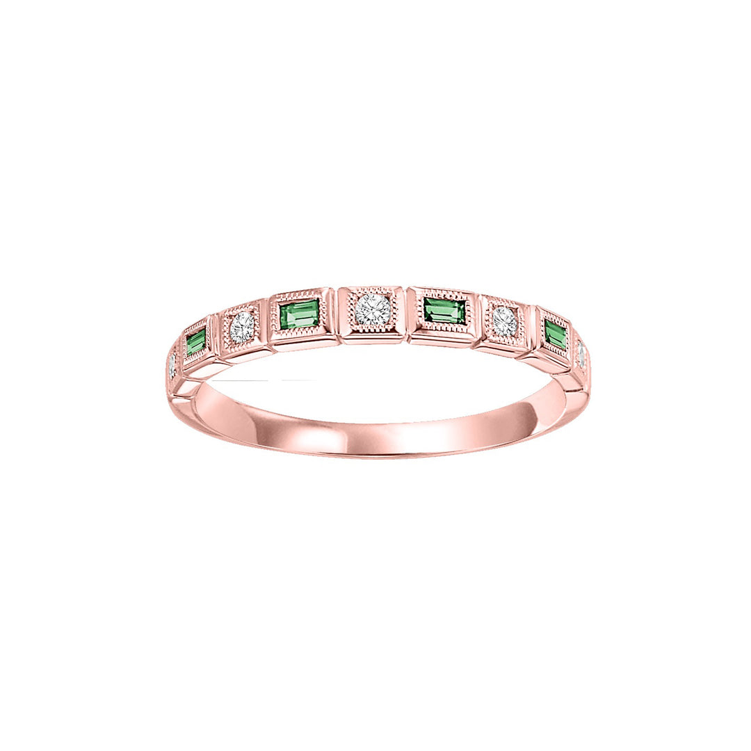 10Kt Rose Gold Diamond 1/10Ctw & Emerald 1/8Ctw Ring