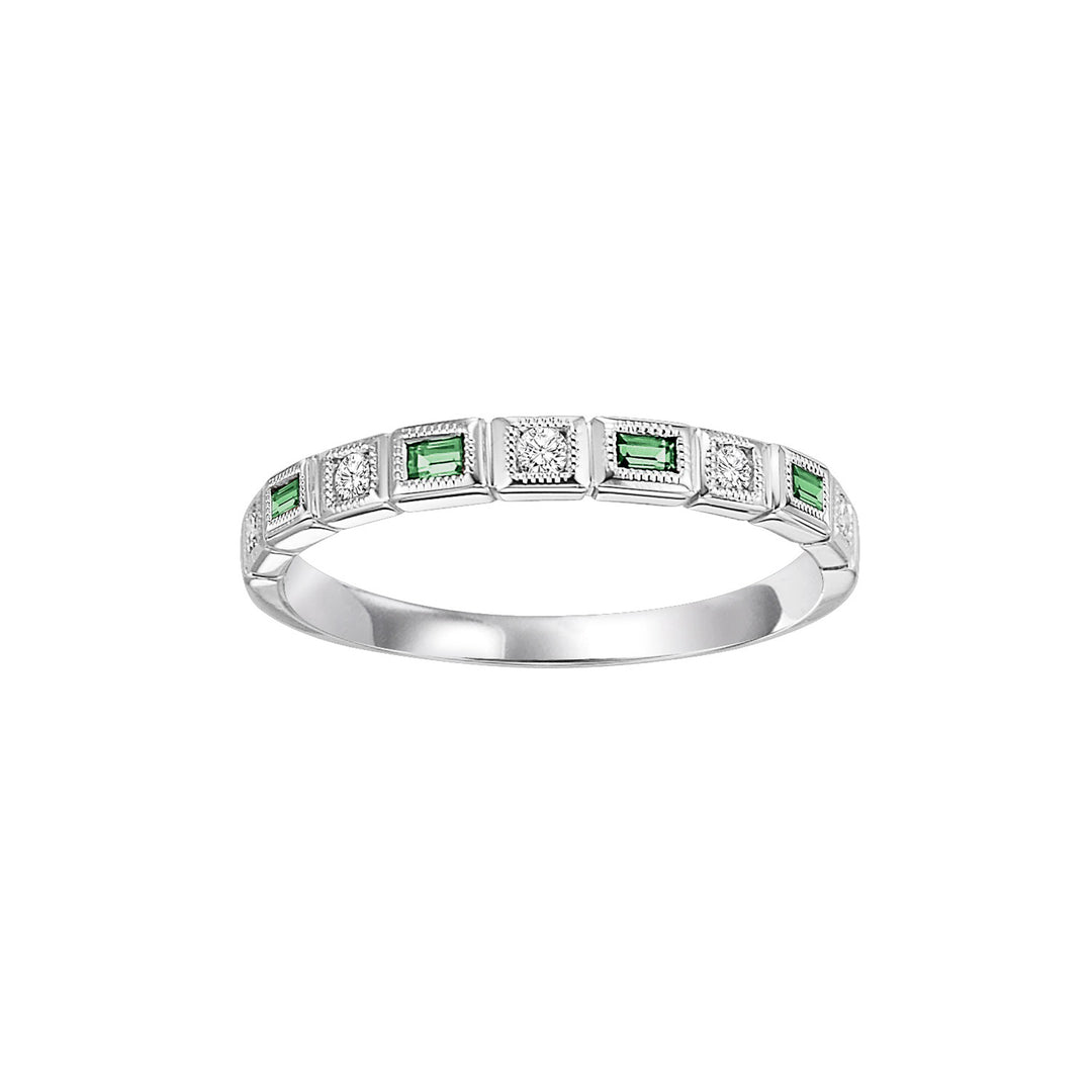 10Kt White Gold Diamond 1/10Ctw & Emerald 1/12Ctw Ring