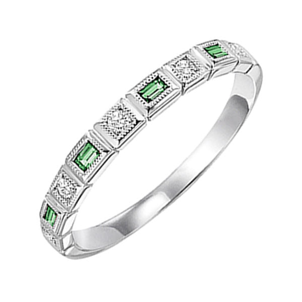 10Kt White Gold Diamond 1/10Ctw & Emerald 1/12Ctw Ring