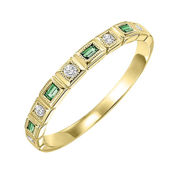 10Kt Yellow Gold Diamond 1/10Ctw & Emerald 1/8Ctw Ring