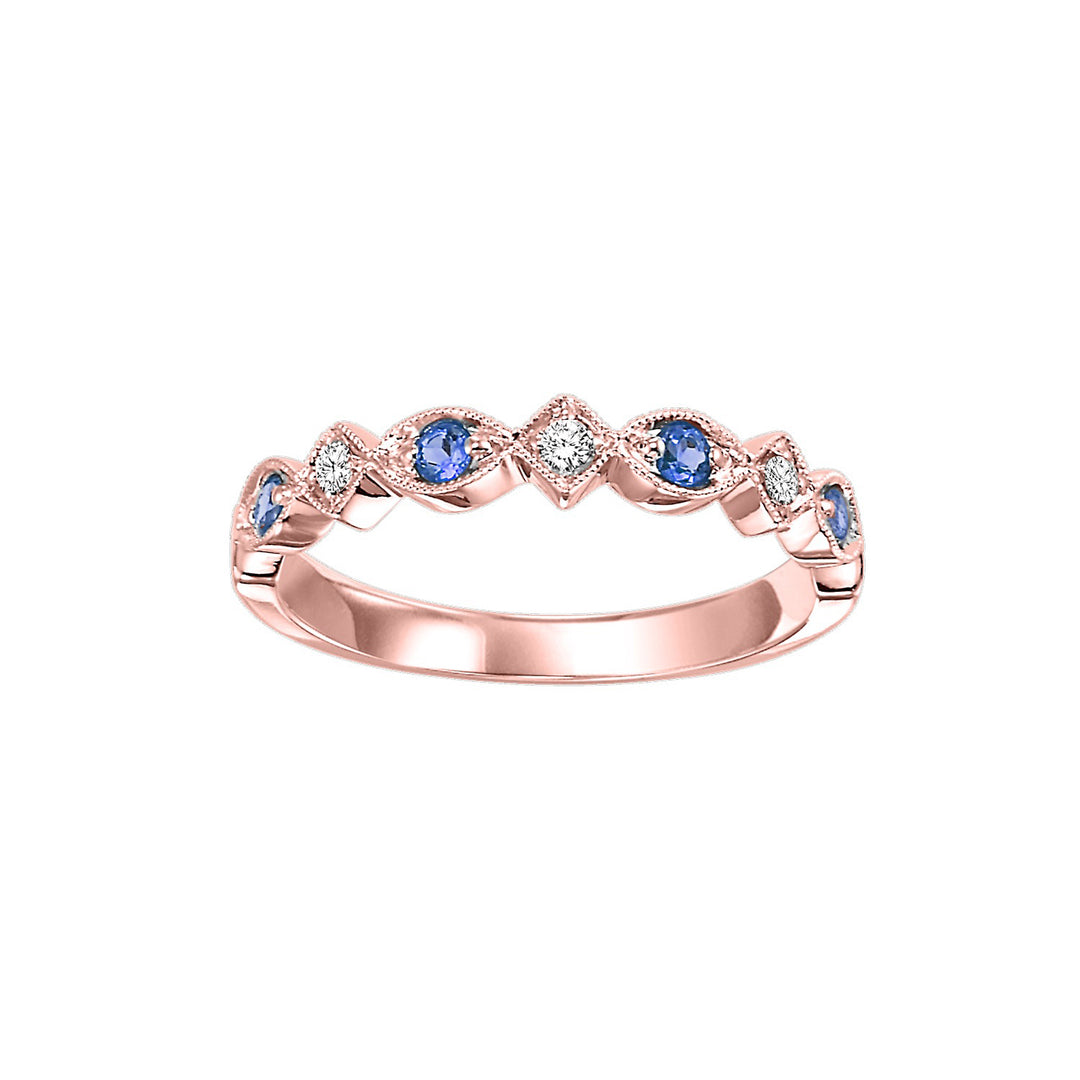 10Kt Rose Gold Diamond 1/20Ctw & Sapphire 1/6Ctw Ring