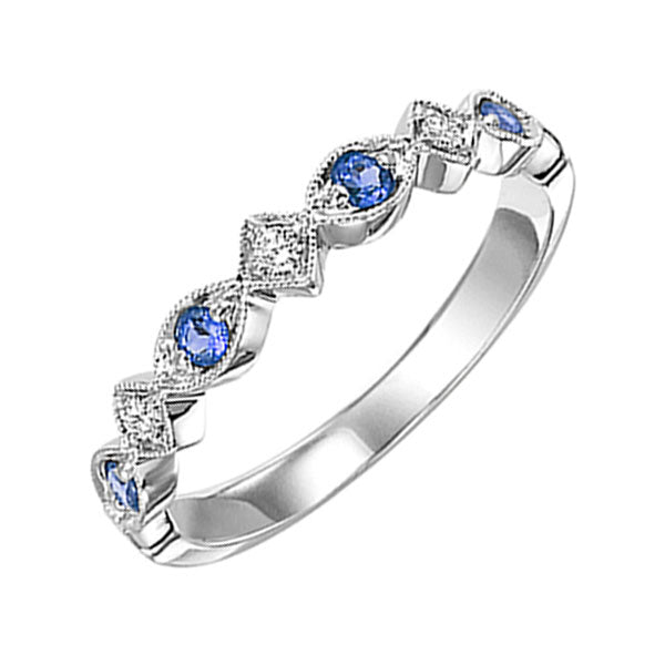 10Kt White Gold Diamond 1/20Ctw & Sapphire 1/6Ctw Ring