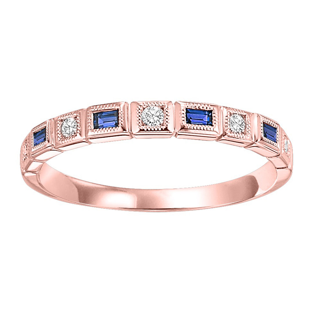 10Kt Rose Gold Diamond 1/15Ctw & Sapphire 1/8Ctw Ring