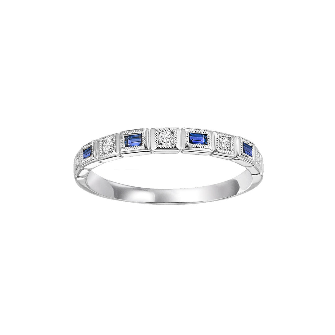 10Kt White Gold Diamond 1/15Ctw & Sapphire 1/8Ctw Ring