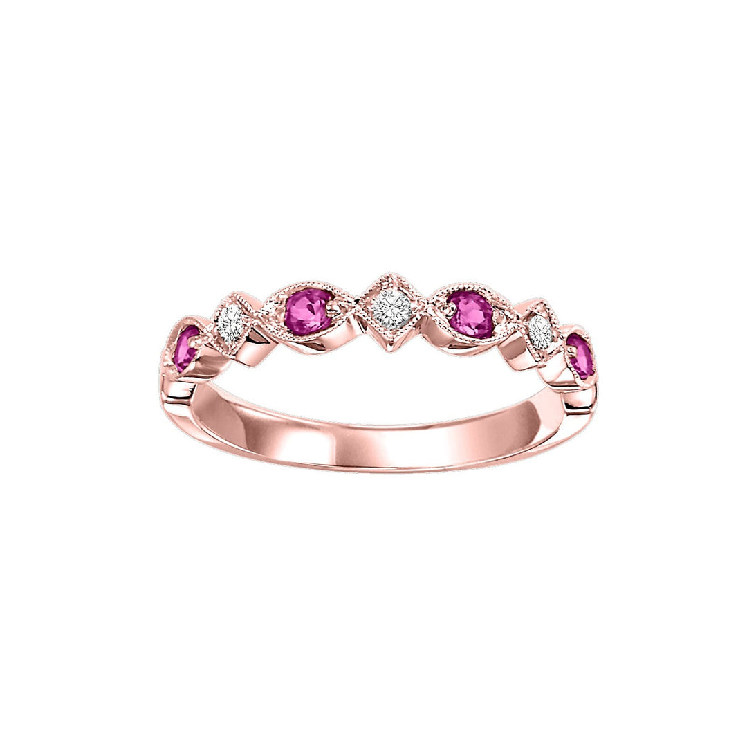 10Kt Rose Gold Diamond 1/20Ctw & Ruby 1/6Ctw Ring