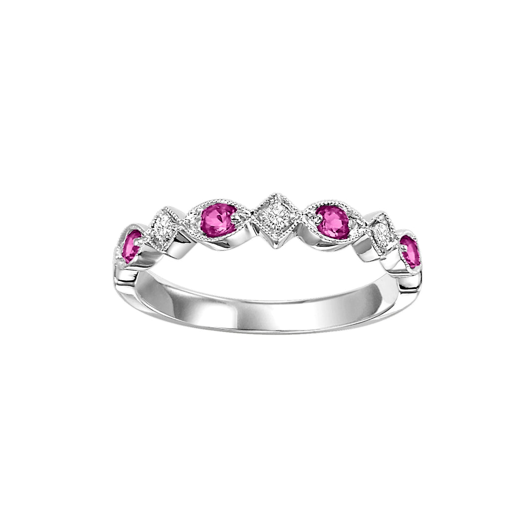 10Kt White Gold Diamond 1/20Ctw & Ruby 1/6Ctw Ring