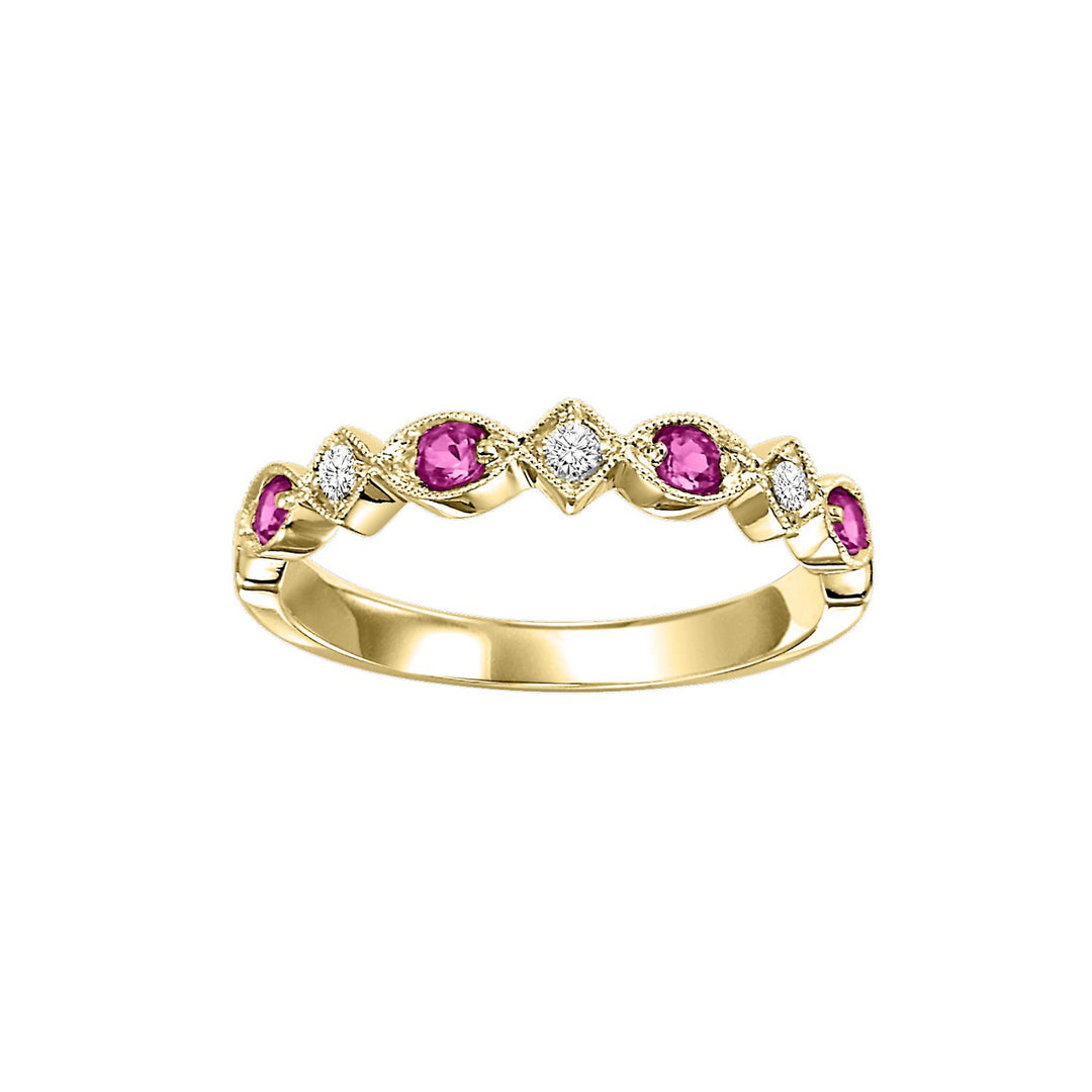 10Kt Yellow Gold Diamond 1/20Ctw & Ruby 1/6Ctw Ring